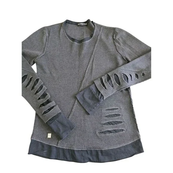 RedBridge Men Ripped Layers Longsleeve Sweatshirt Anthracite Size Medium Black - Picture 9 of 13